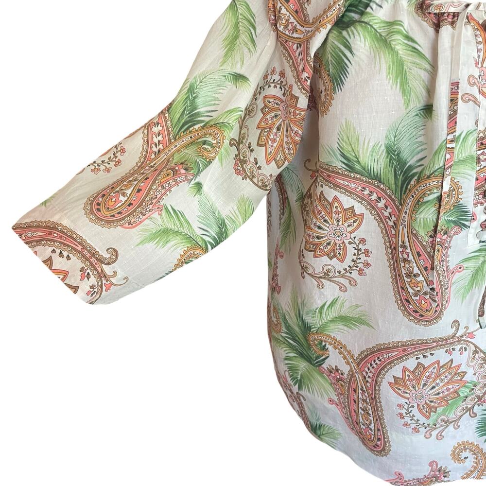 Tommy Bahama 100% Rami Paisley Popover Top LARGE Summer Casual Work Wear - Picture 7 of 11